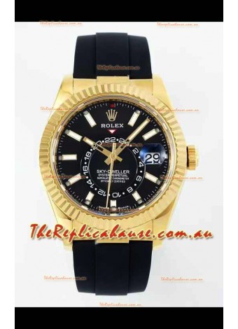 Rolex Sky-Dweller REF# 336935 Black Dial Watch in Yellow Gold 904L Steel Case 1:1 Mirror Replica