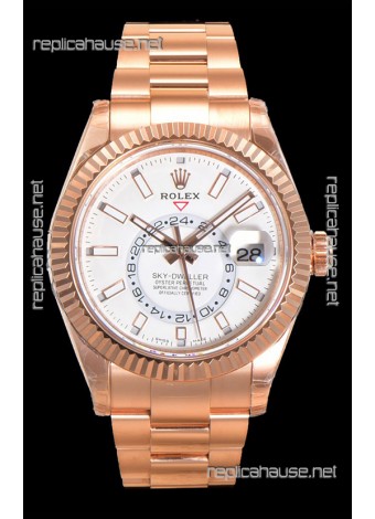 Rolex Sky-Dweller REF# 336235 White Dial Watch in Rose Gold 904L Steel Case 1:1 Mirror Replica