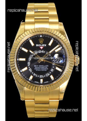Rolex Sky-Dweller REF# 336235 Black Dial Watch in Yellow Gold 904L Steel Case 1:1 Mirror Replica
