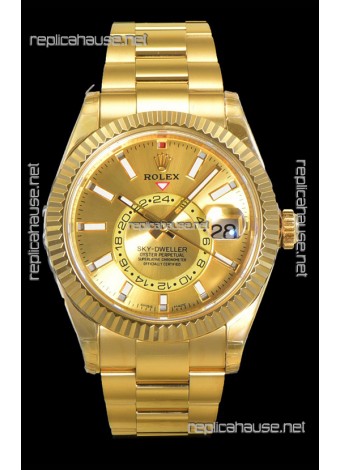 Rolex Sky-Dweller REF# 336235 Gold Dial Watch in Yellow Gold 904L Steel Case 1:1 Mirror Replica