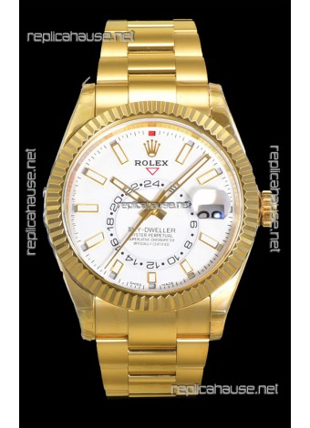 Rolex Sky-Dweller REF# 336235 White Dial Watch in Yellow Gold 904L Steel Case 1:1 Mirror Replica