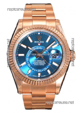 Rolex Sky-Dweller REF# 336235 Blue-Green Dial Watch in Rose Gold 904L Steel Case 1:1 Mirror Replica