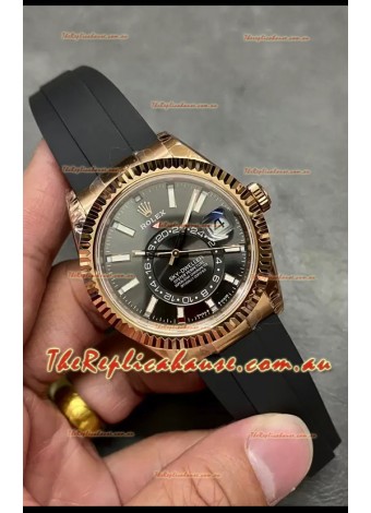 Rolex Sky-Dweller REF# M336235 Black Dial Rose Gold Watch in 904L Steel Case 1:1 Mirror Replica