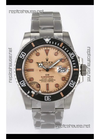 Rolex Submariner DiW Sandblasted Steel Casing Carbon Fiber Bezel Watch Beige Dial