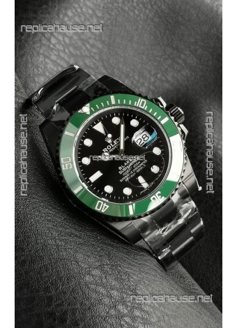 Rolex Submariner Blaken DLC Coated Swiss Replica Watch in Green Bezel