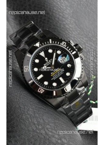 Rolex Submariner Blaken DLC Coated Swiss Replica Watch in Black Dial 