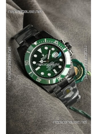 Rolex Submariner Blaken DLC Coated Swiss Replica Watch in Green Dial