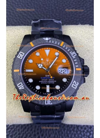 Rolex Submariner DiW Special Edition Watch in DLC Coating Carbon Bezel Orange Dial 