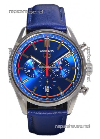 Tag Heuer Carrera Swiss Quartz Movement Replica Watch in Blue Dial - Blue Leather Strap