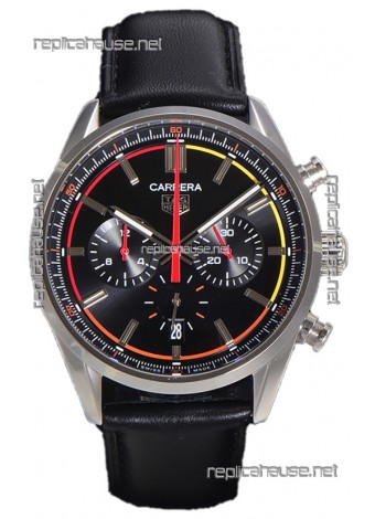 Tag Heuer Carrera Chronograph 42 Swiss Quartz Replica Watch Black Dial Leather Strap