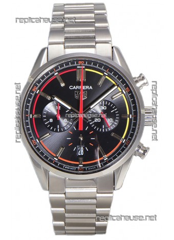 Tag Heuer Carrera Chronograph 42 Swiss Quartz Replica Watch Black Dial Steel Strap 