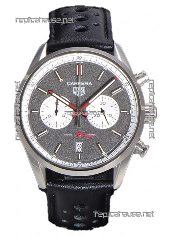 Tag Heuer Carrera Chronograph 43 Swiss Quartz Replica Watch Grey Dial Leather Strap