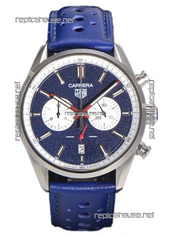 Tag Heuer Carrera Chronograph 43 Swiss Quartz Replica Watch Blue Dial Leather Strap 