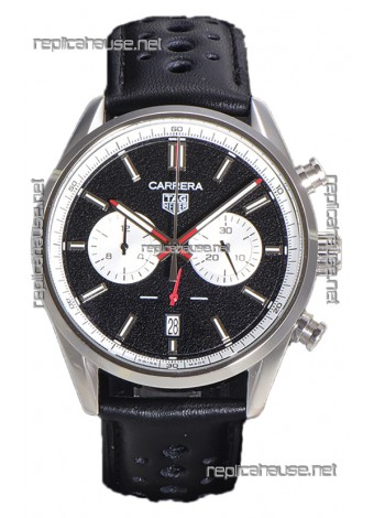 Tag Heuer Carrera Chronograph 43 Swiss Quartz Replica Watch Black Dial Leather Strap 