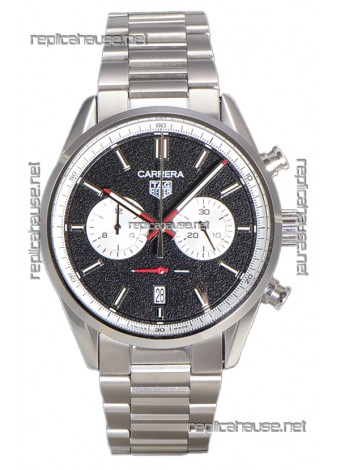 Tag Heuer Carrera Chronograph 43 Swiss Quartz Replica Watch Black Dial Steel Strap