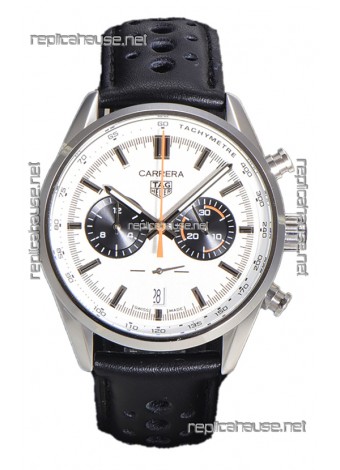 Tag Heuer Carrera Chronograph 43 Swiss Quartz Replica Watch White Dial Leather Strap