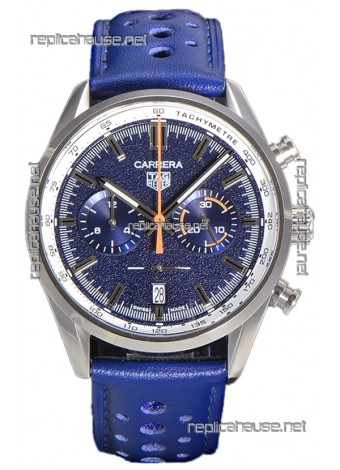 Tag Heuer Carrera Chronograph 43 Swiss Quartz Replica Watch Blue Dial Leather Strap