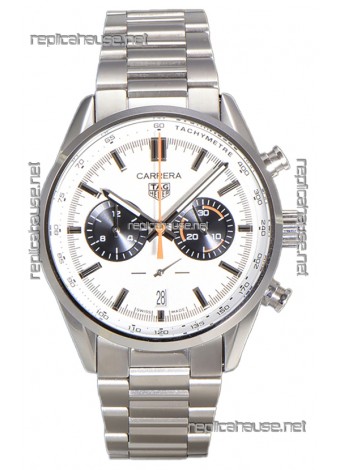 Tag Heuer Carrera Chronograph 43 Swiss Quartz Replica Watch White Dial Steel Strap 