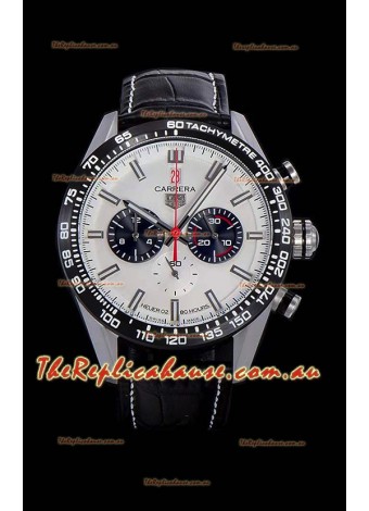 Tag Heuer Carrera Swiss Quartz Movement Replica Watch in White Dial - Black Leather Strap