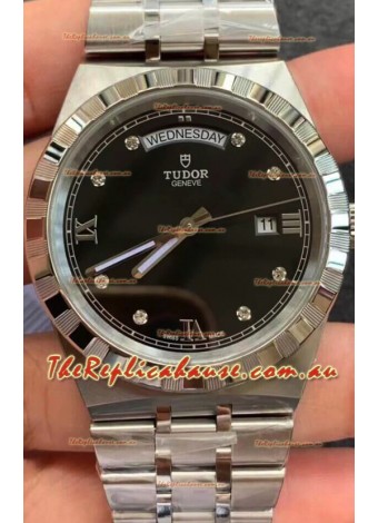 Tudor Royal Edition Watch - 1:1 Mirror Replica in Steel Casing - Black Diamonds Dial