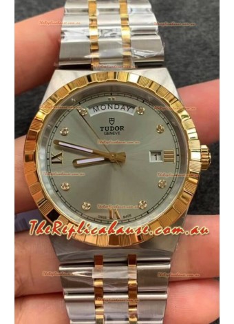 Tudor Royal Edition Watch - 1:1 Mirror Replica in Two Tone Casing - Grey Diamonds Dial