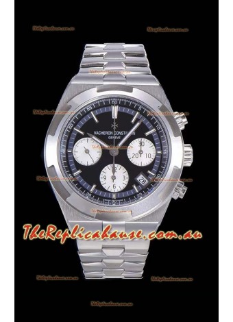 Vacheron Constantin Overseas Chronograph Black Dial Swiss Replica Watch - Stainless Steel Strap