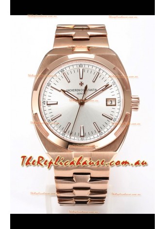 Vacheron Constantin Super Clone Overseas 1:1 Mirror Swiss Replica Watch in Rose Gold Steel Dial