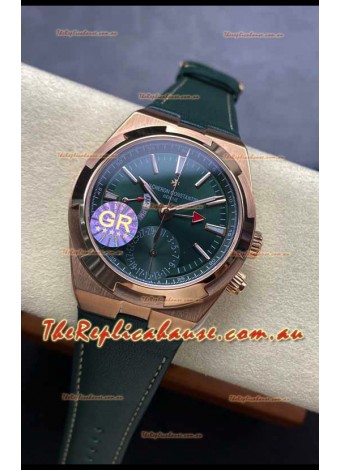 Vacheron Constantin Overseas Dual Time Rose Gold 1:1 Mirror Swiss Replica Watch in Green Dial