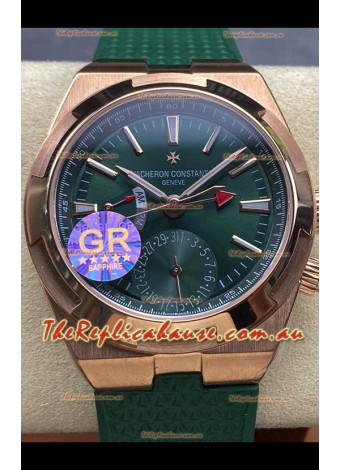 Vacheron Constantin Overseas Dual Time Rose Gold 1:1 Mirror Swiss Replica Watch in Green Dial