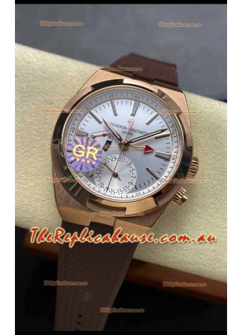 Vacheron Constantin Overseas Dual Time Rose Gold 1:1 Mirror Swiss Replica Watch in Steel Dial