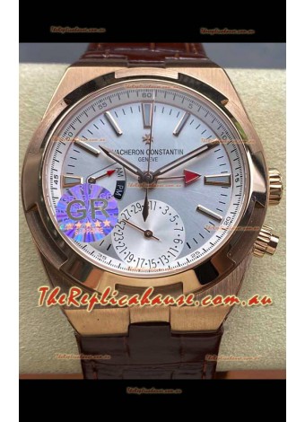 Vacheron Constantin Overseas Dual Time Rose Gold 1:1 Mirror Swiss Replica Watch in Steel Dial