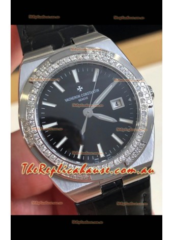 Vacheron Constantin Overseas Stainless Steel 33MM Swiss Quartz Replica Watch Black Dial 