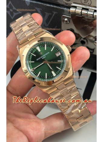 Vacheron Constantin Super Clone Overseas 1:1 Mirror Swiss Replica Watch in Rose Green Steel Dial