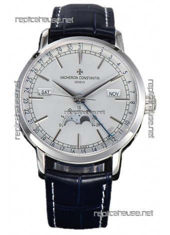 Vacheron Constantin Traditionelle Complete Calendar White Gold Plating White Dial Swiss Replica