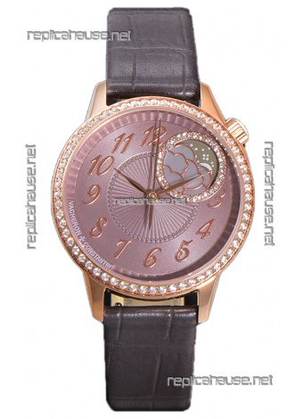 Vacheron Constantin Egerie Muse Moonphase Rose Gold Casing in Brown Dial Swiss Replica