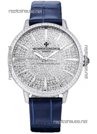 Vacheron Constantin Patrimony Self-Winding Jewellery Diamonds Paved Dial in White Gold Plating