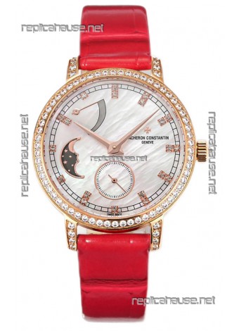 Vacheron Constantin Traditionelle Moon Phase Mother of Pearl Dial in Rose Gold Swiss Replica