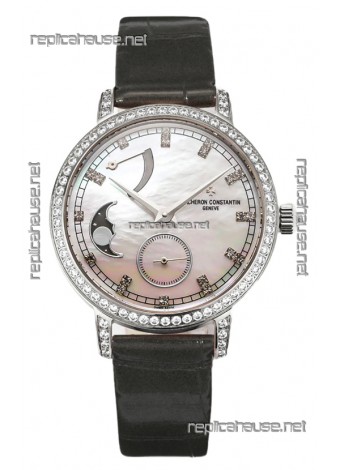 Vacheron Constantin Traditionelle Moon Phase Mother of Pearl Dial in Steel Case Swiss Replica