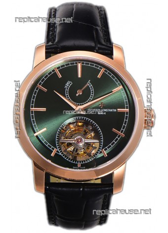 Vacheron Constantin Traditionelle 14-Day Tourbillon Green Dial Rose Gold 1:1 Mirror Replica Watch 