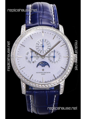 Vacheron Constantin Patrimony Perpetual Calendar Ultra-Thin White Gold Light Blue Dial Swiss Replica