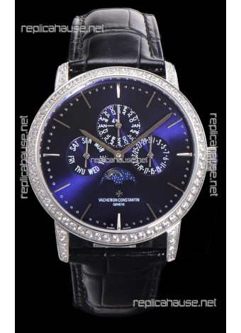 Vacheron Constantin Patrimony Perpetual Calendar Ultra-Thin White Gold Blue Dial Swiss Replica
