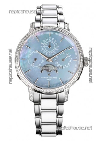 Vacheron Constantin Traditionelle Perpetual Calendar Ultra-Thin Steel Blue Pearl Swiss Replica