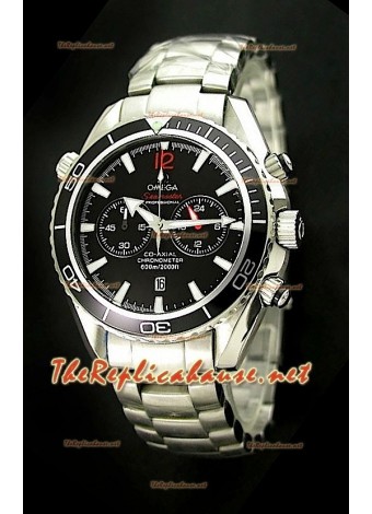 Omega Seamaster Planet Ocean Chronograph Japanese Watch in Black Bezel