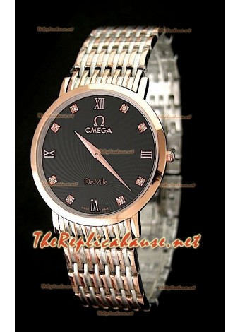Omega Deville Mens Japanese Replica Watch in Two Tone - Black Dial
