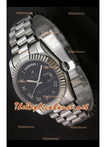 Rolex DayDate Swiss Replica Watch in Black Dial Roman Hour Numerals