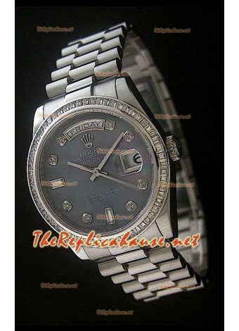 Rolex DayDate Swiss Replica Watch in Pearl Dial - Diamonds Hour Markers