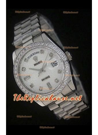 Rolex DayDate Swiss Replica Watch White Printed Dial 