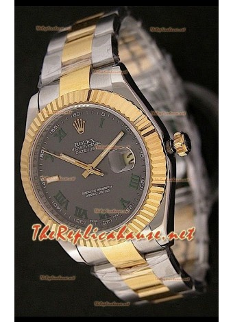 Rolex Datejust Mens Swiss Replica Watch in Two Tone - Grey Dial