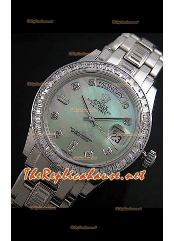 Rolex Day Date Swiss Replica Watch in Green Mother of Pearl Dial