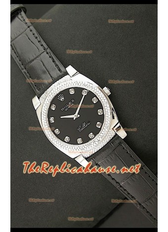 Rolex Cellini Japanese Quartz Replica All Black Diamonds